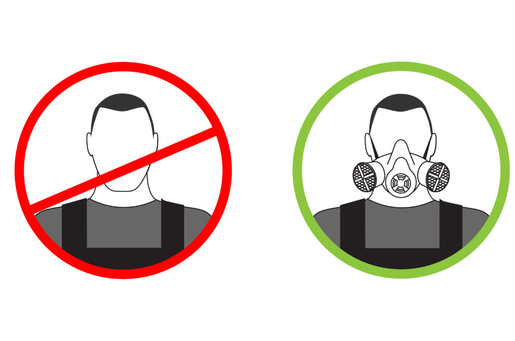 Warning sign cannot get to work without a respirator