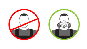 Warning sign cannot get to work without a respirator